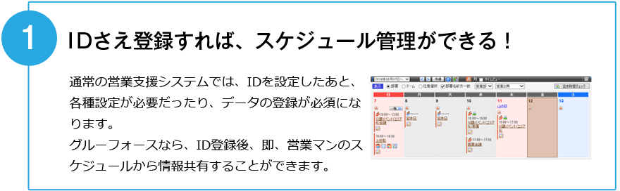 ＩＤさえ登録すれば、スケジュール管理が出来る！